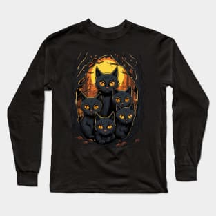 Halloween Cute Black Cats Lover Long Sleeve T-Shirt
